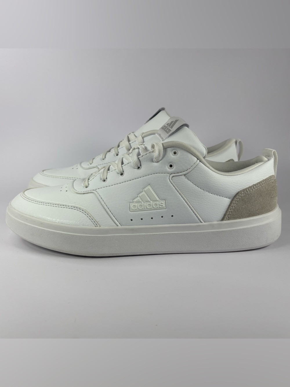 adidas White Low-Top Leather Sneakers with Light Gray Heel